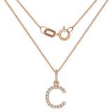 14k Rose Gold Diamond Initial Letter C Charm Pendant Necklace 18" - Letter C,Rose