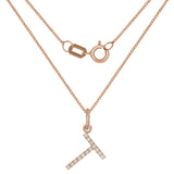 14k Rose Gold Diamond Initial Letter T Charm Pendant Necklace 18" - Letter T,Rose
