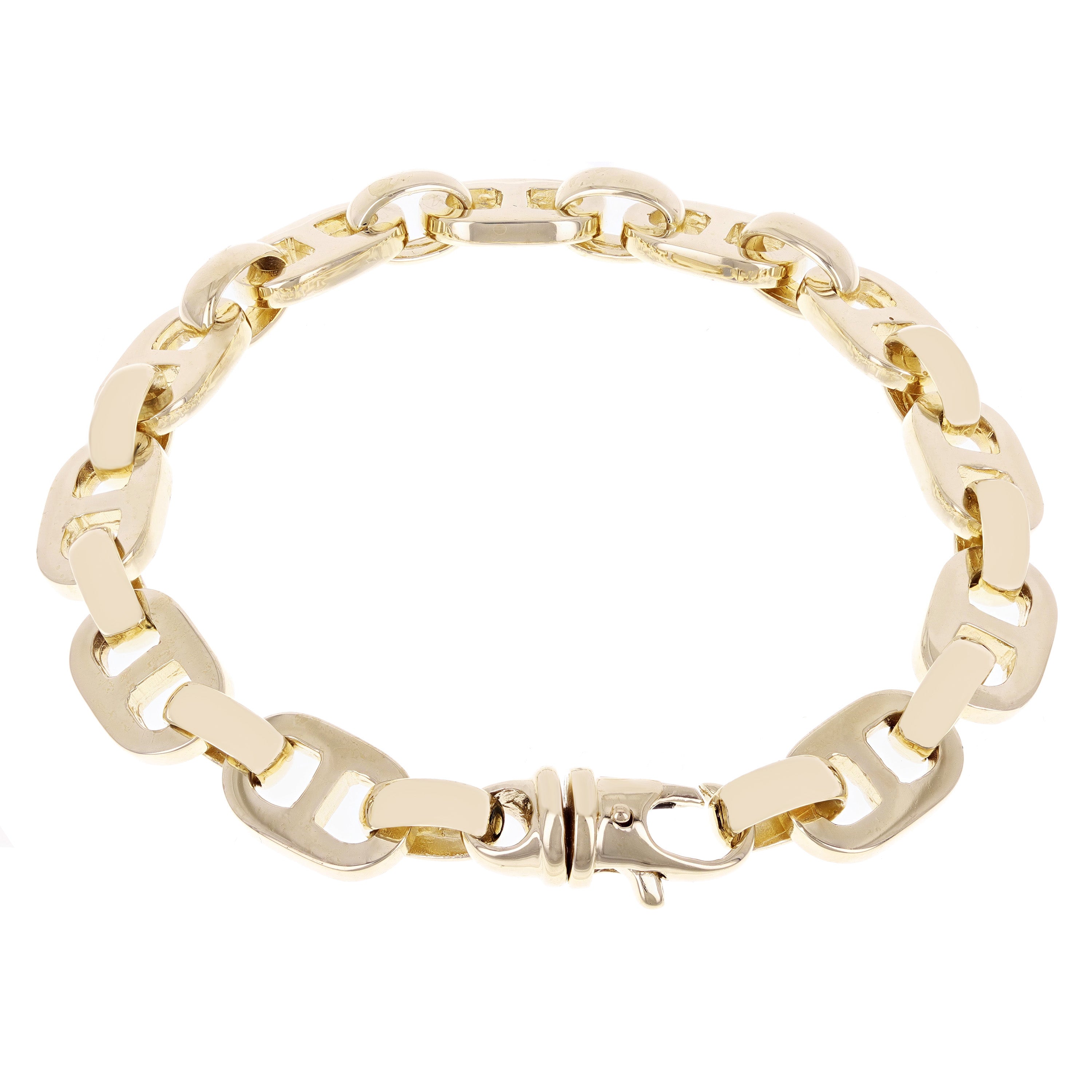 10k Yellow Gold Solid Handmade Mariner Link Chain Bracelet 8.5" 9.5mm 33.5 grams - Yellow,8.5"