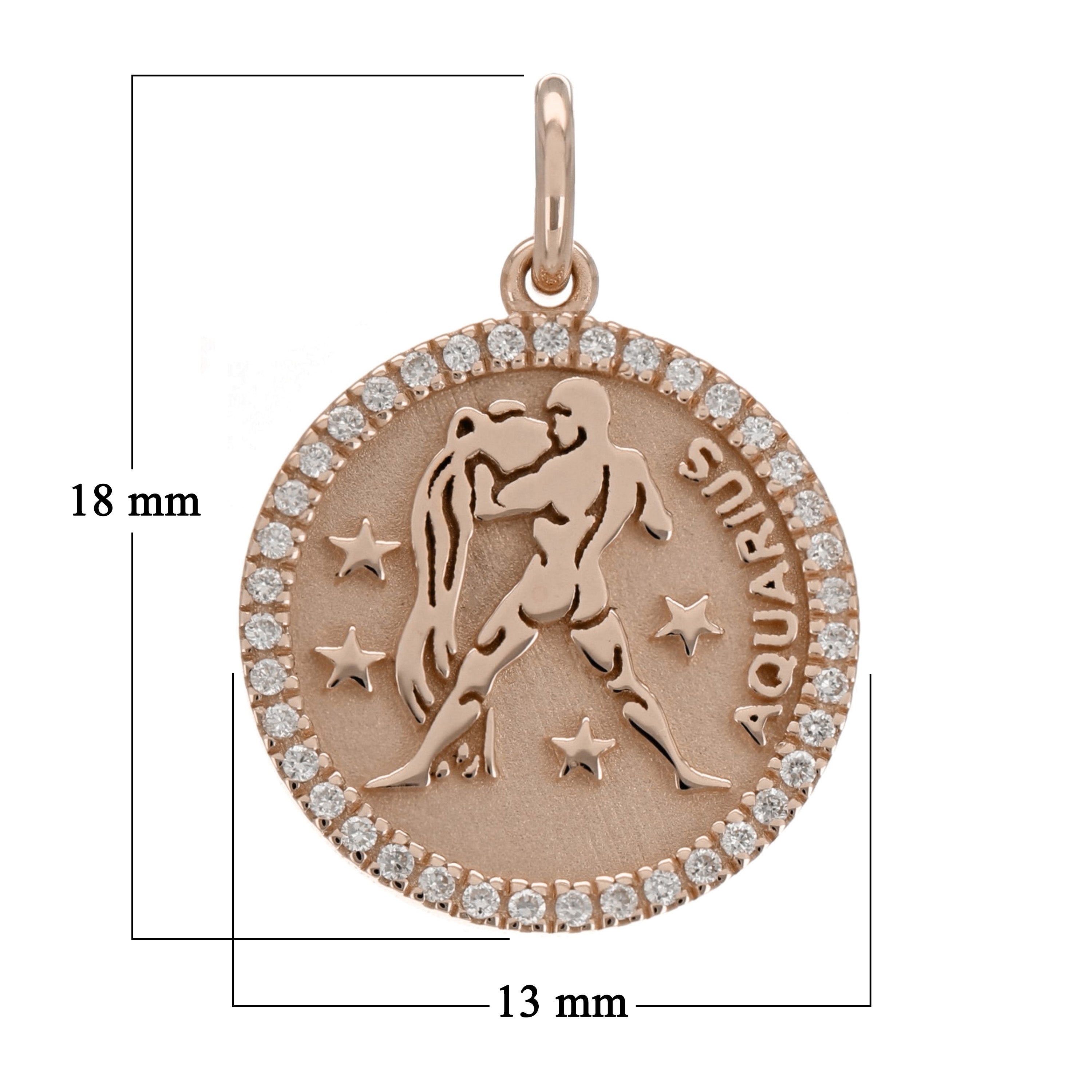 14k Rose Gold  Diamond Zodiac Sign Aquarius Pendant - Aquarius,Rose
