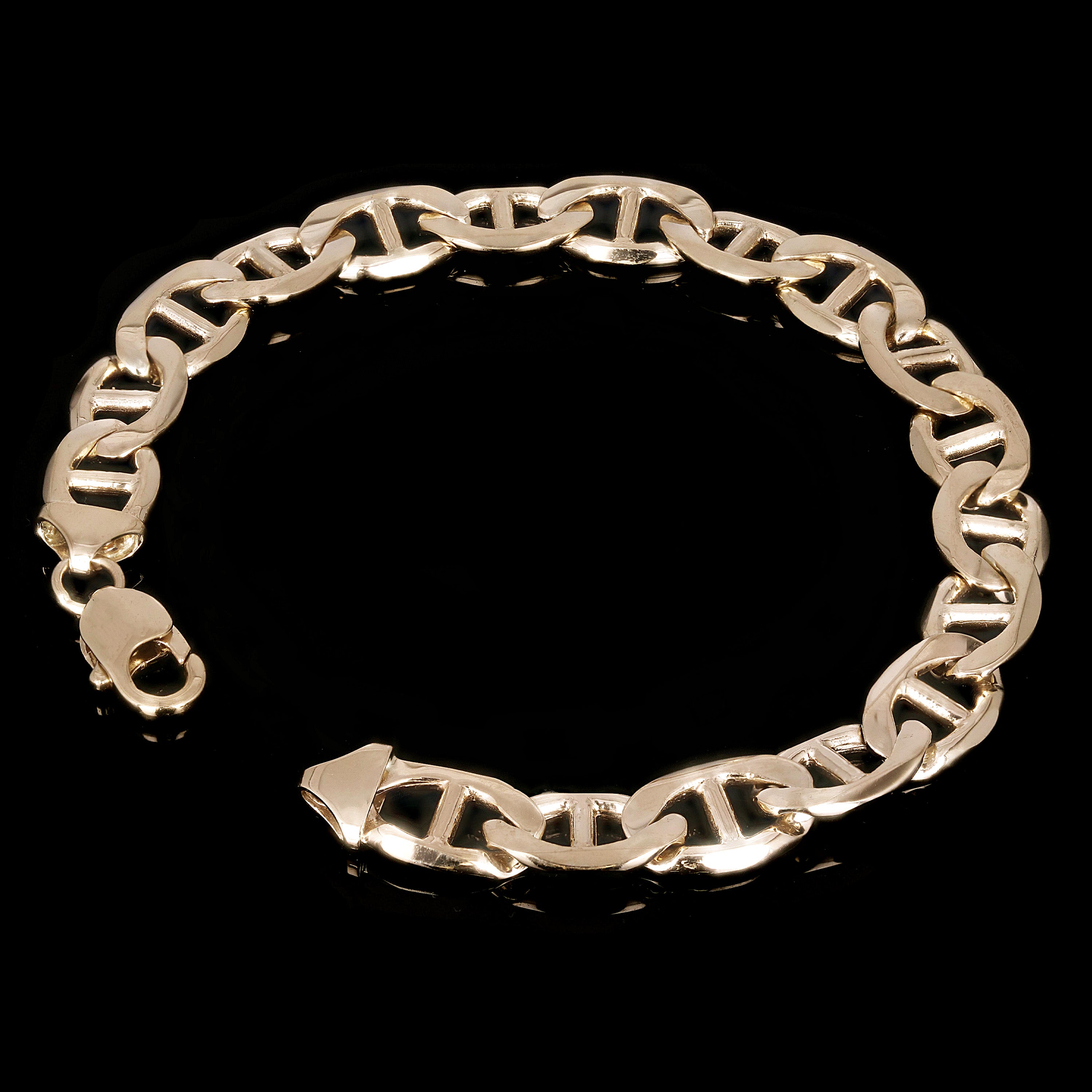 14k Yellow Gold Solid Concave Mariner Gucci Chain Bracelet 12mm 7.5" - 9"