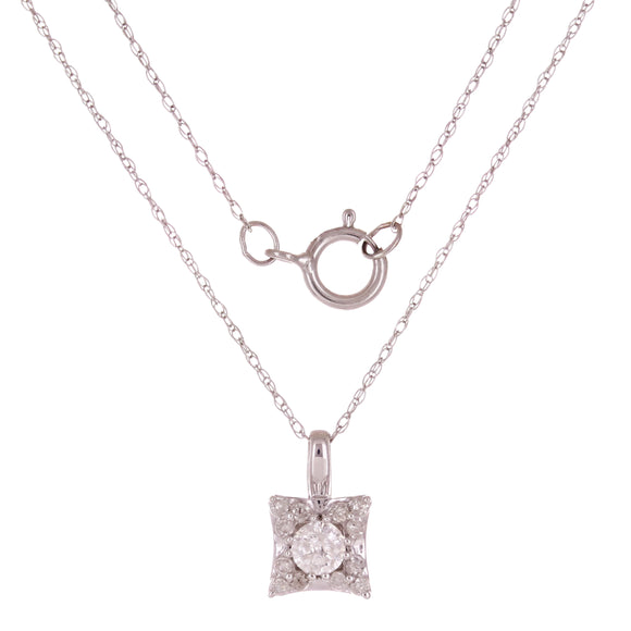 10k White Gold 0.25ctw Diamond Square Pendant Necklace