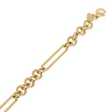 Italian 14k Yellow Gold Hollow Round & Paper Clip Link Bracelet 7.5" 6.4mm 5gram