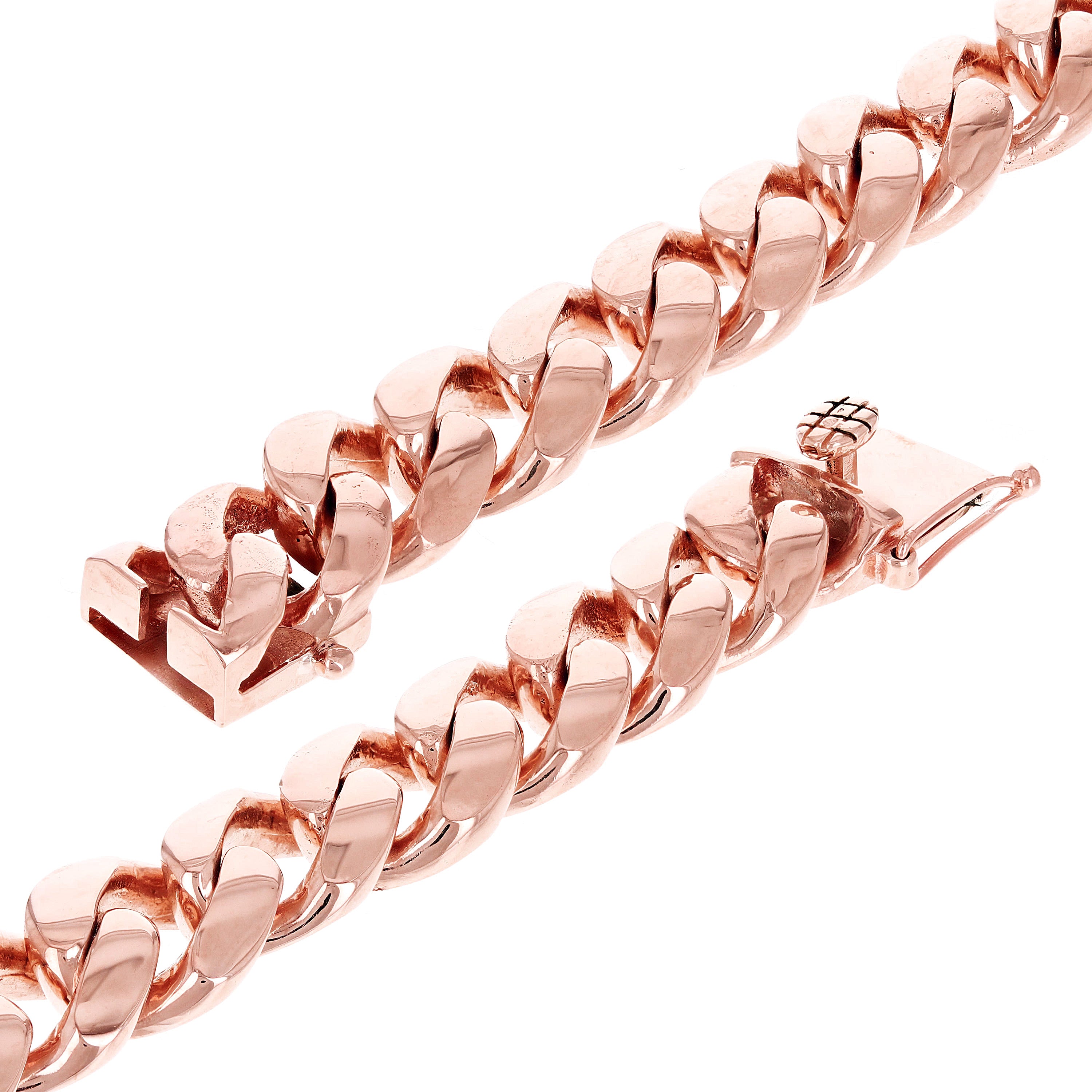 14k Rose Gold Miami Cuban Link Chain Bracelet 7.5" 13mm 91.8 grams - Rose,7.5" 91.8 grams