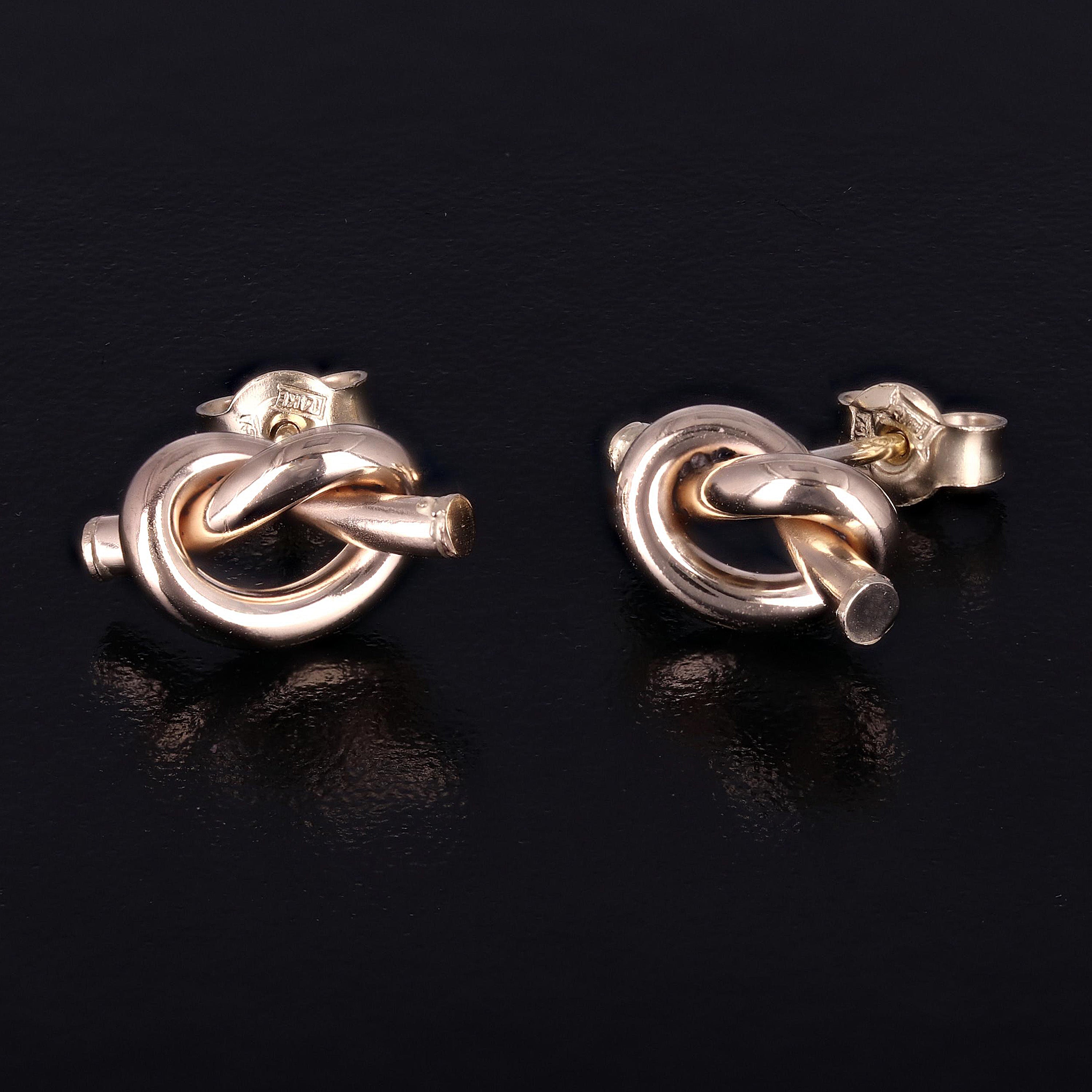 Italian 14k Yellow Gold Bright Shine Pretzel Love Knot Tubular Stud Earrings - Yellow,Small