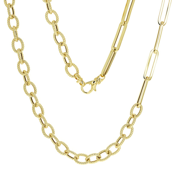 Italian 14k Yellow Gold Twist Oval & Paper Clip Link Chain Necklace 18