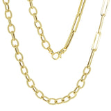 Italian 14k Yellow Gold Twist Oval & Paper Clip Link Chain Necklace 18" 14.7 grams