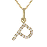 14k Yellow Gold Diamond Initial Letter P Charm Pendant Necklace 18" - Letter P,Yellow