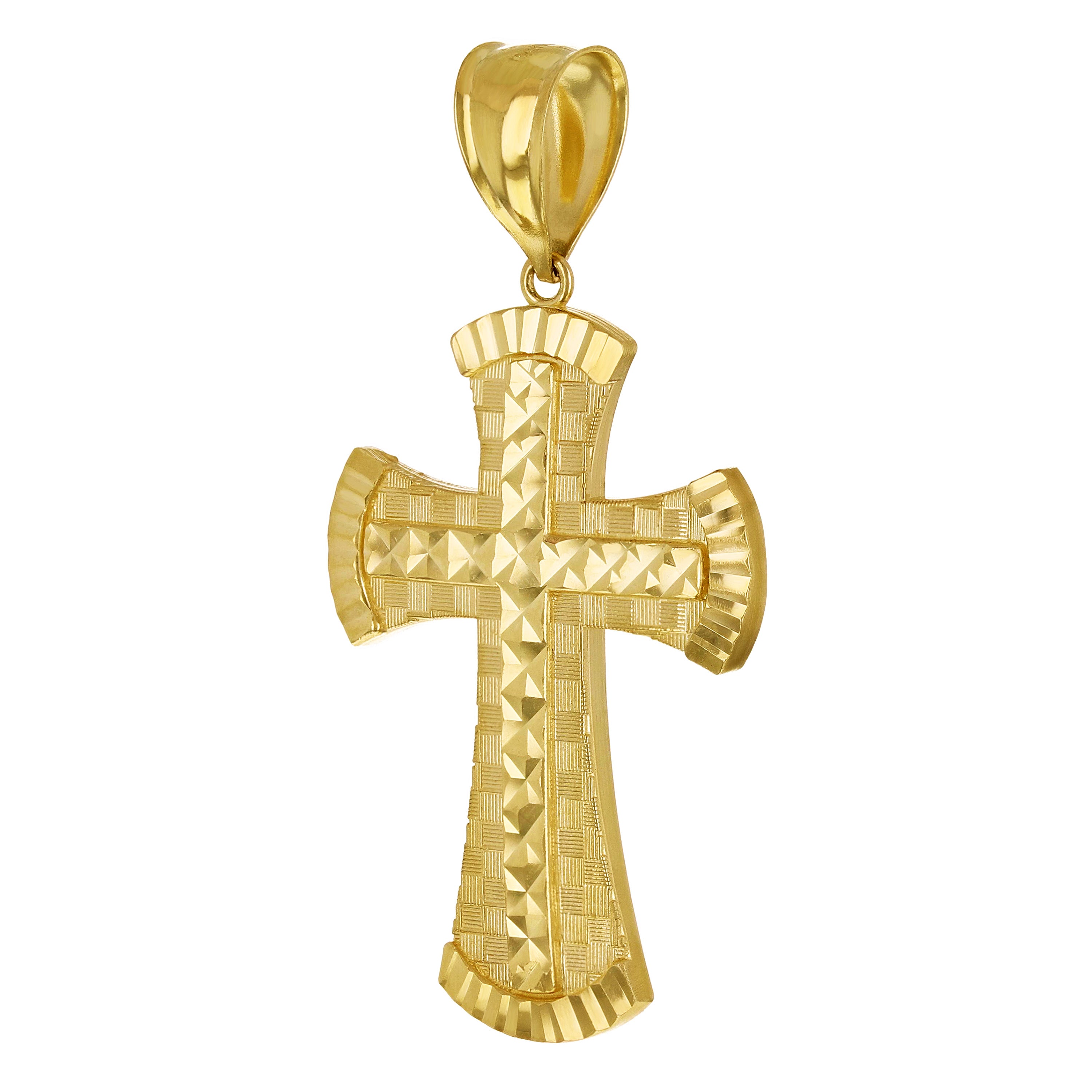 14k Yellow Gold Solid Diamond Cut Cross Religious Pendant 2.4" 9.5 grams