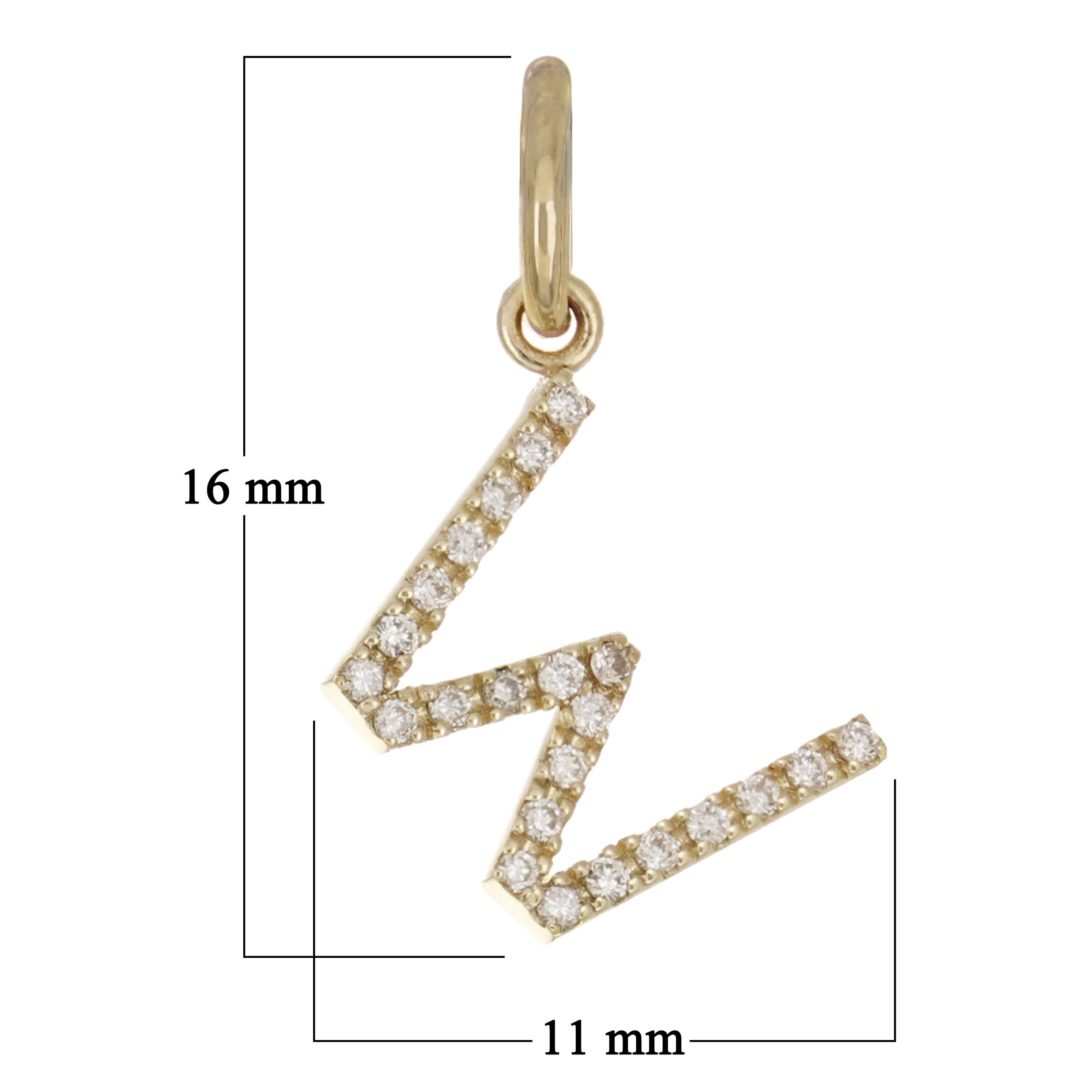14k Yellow Gold Diamond Initial Letter W Charm Pendant - Letter W,Yellow