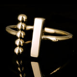 14k Yellow Gold Split Balls & Bar Geometric Minimal Open Ring Size 7.5-3.7 grams