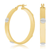 Italian 14k Yellow & White Gold Love Screw Design Small Hollow Hoop Earrings 1" - Style2 Small