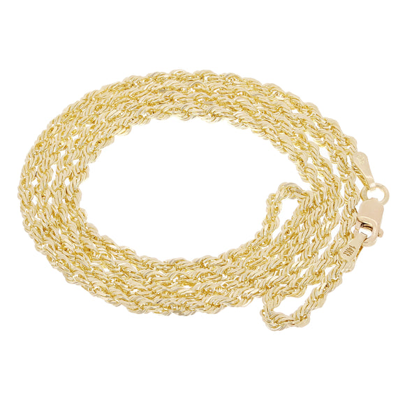 14k Yellow Gold Solid Diamond Cut Rope Chain Necklace 2.5mm 16