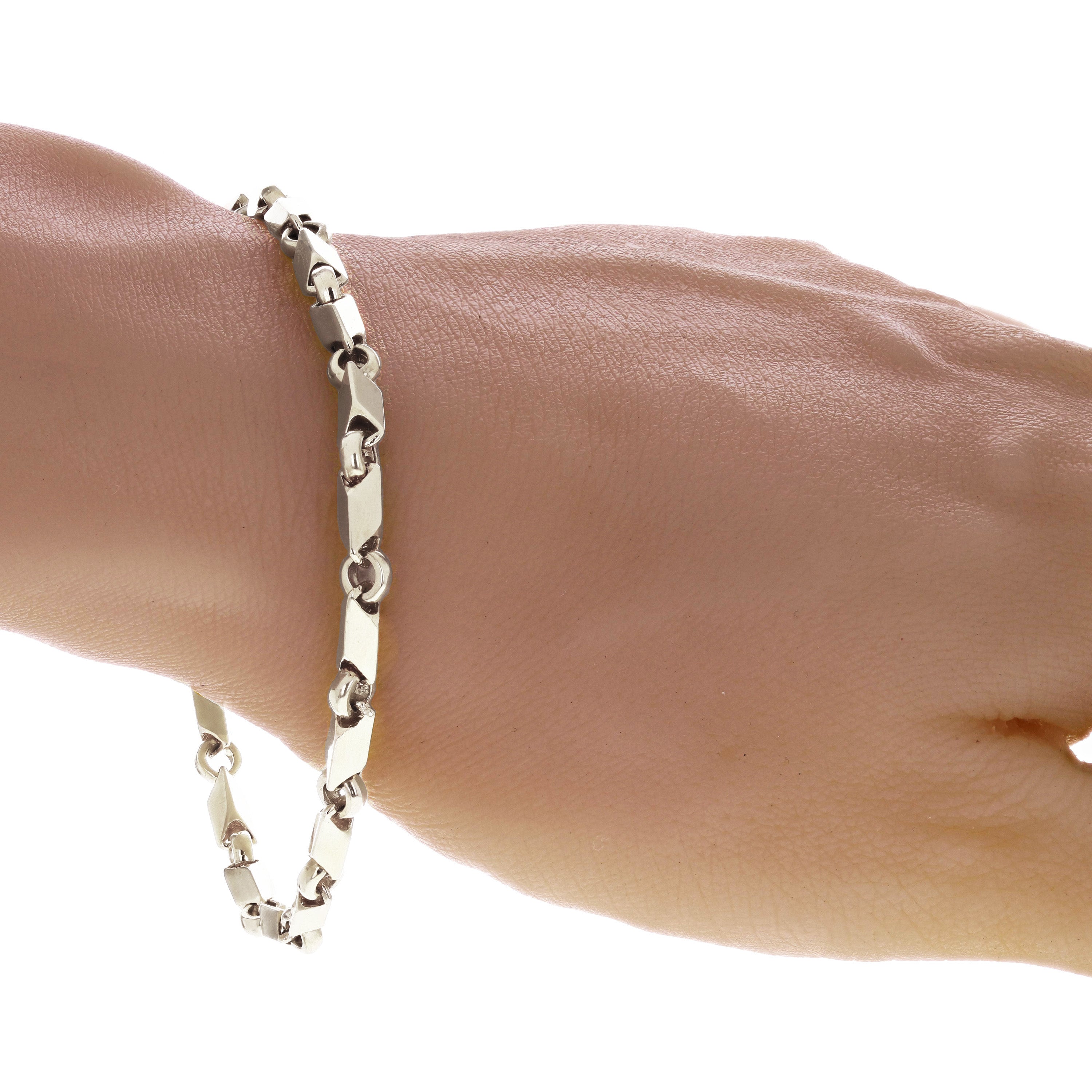 14k White Gold Solid Handmade Fancy Link Bracelet 7" 5mm 12.4 grams - White,7" 12.4 grams