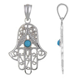 14k White Gold Turquoise Evil Eye Hand Of Fatima Hamsa Charm Pendant 2 grams - White