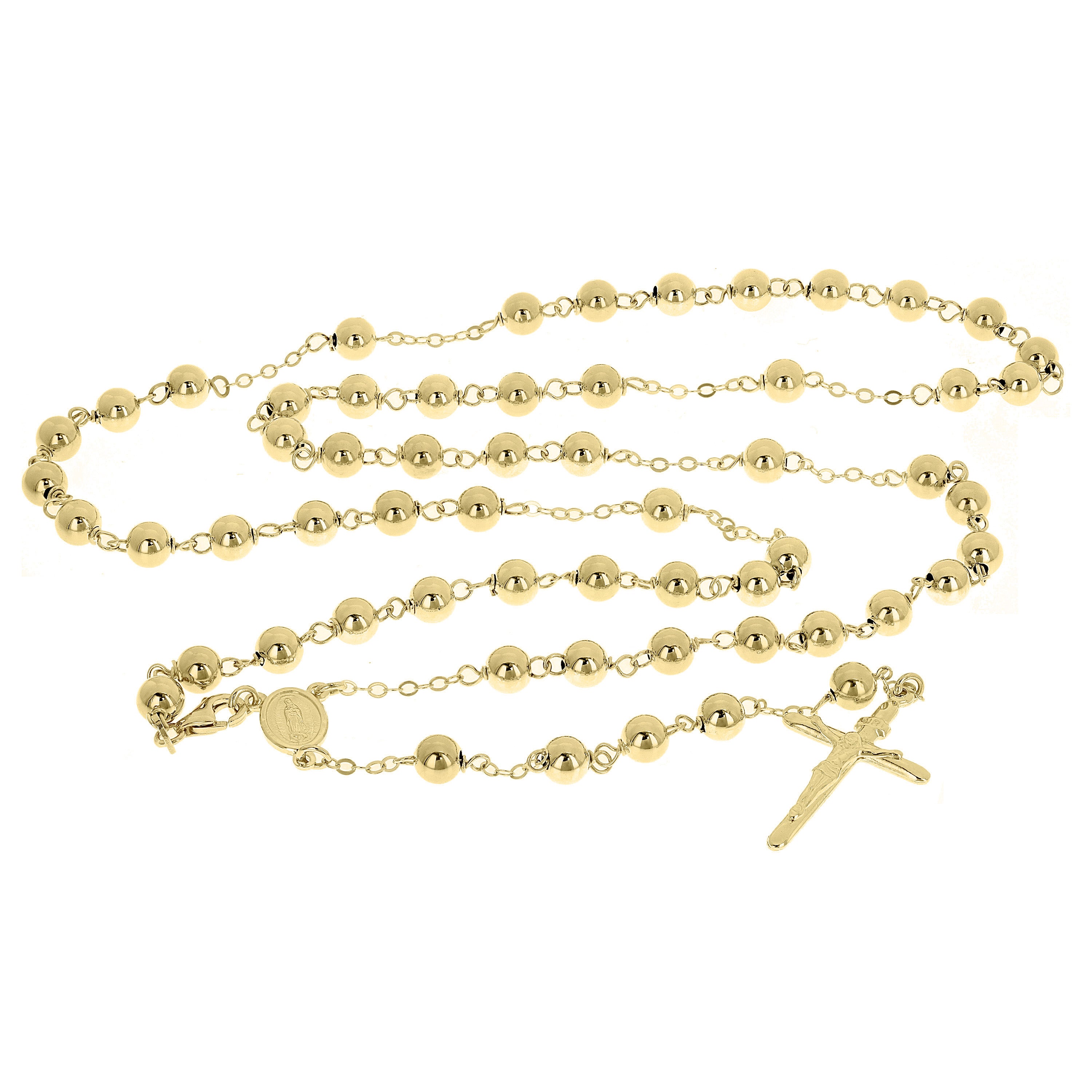 Italian 14k Yellow Gold Beaded Rosary Necklace 26" 6mm 15.2 grams