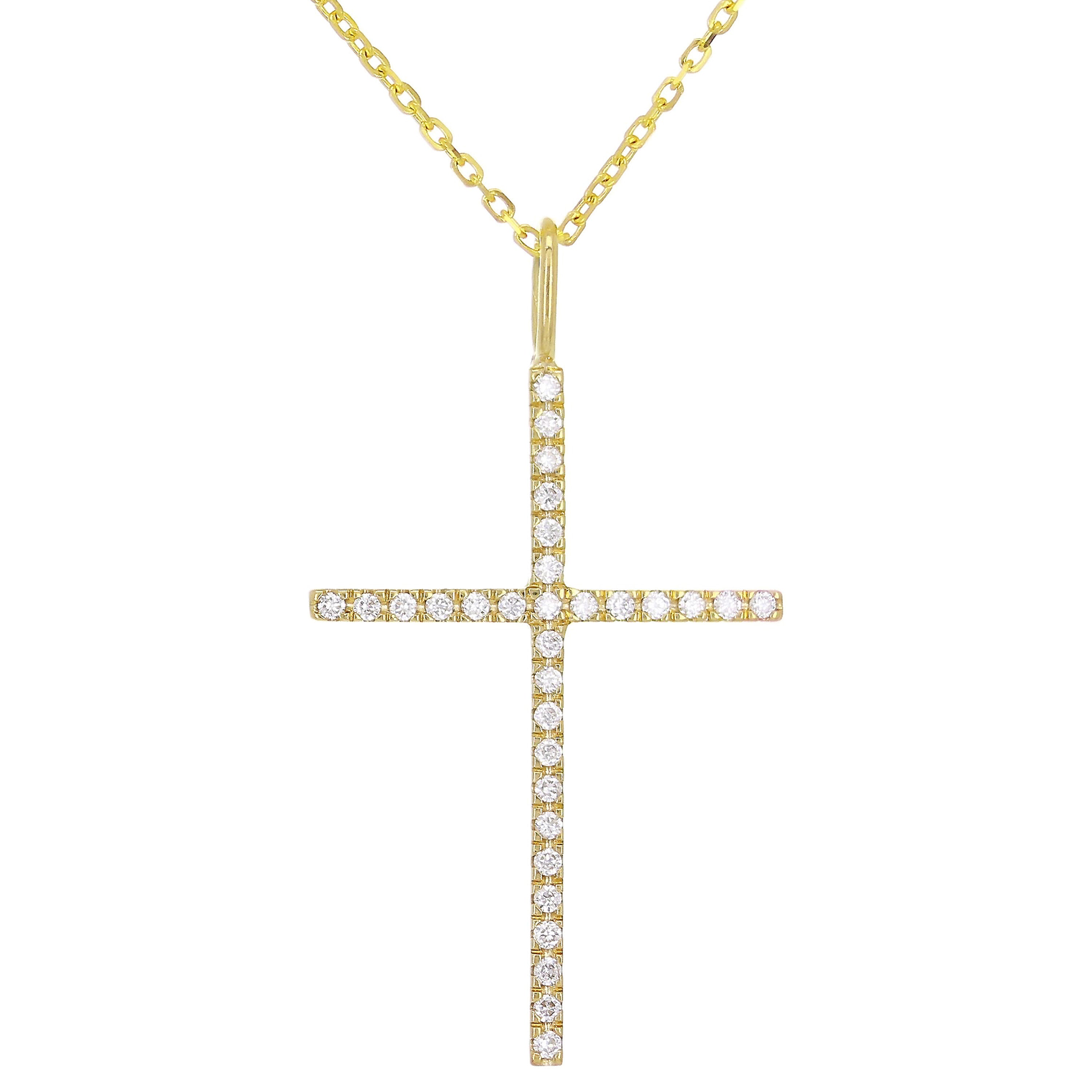 14k Yellow Gold Diamond Cross Pendant Necklace 18" - Yellow