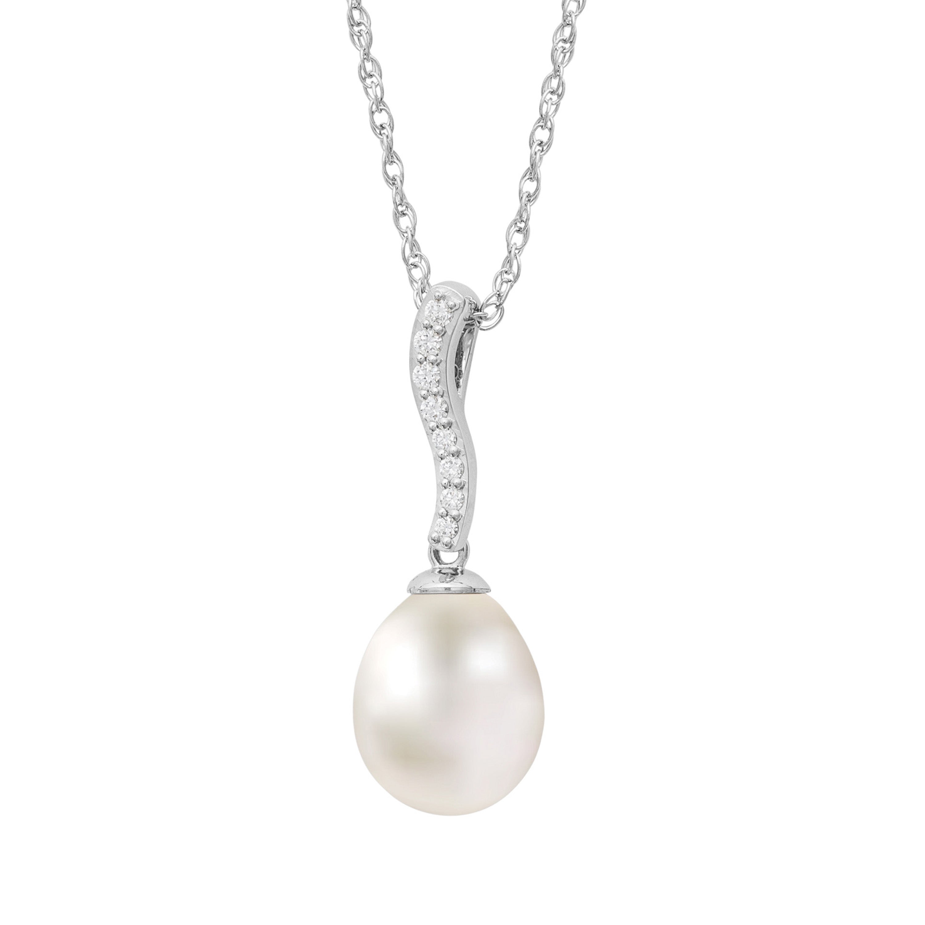 14k White Gold Diamond & Freshwater Pearl Pendant Necklace 18"