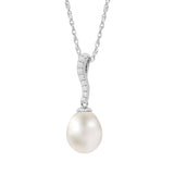 14k White Gold Diamond & Freshwater Pearl Pendant Necklace 18"