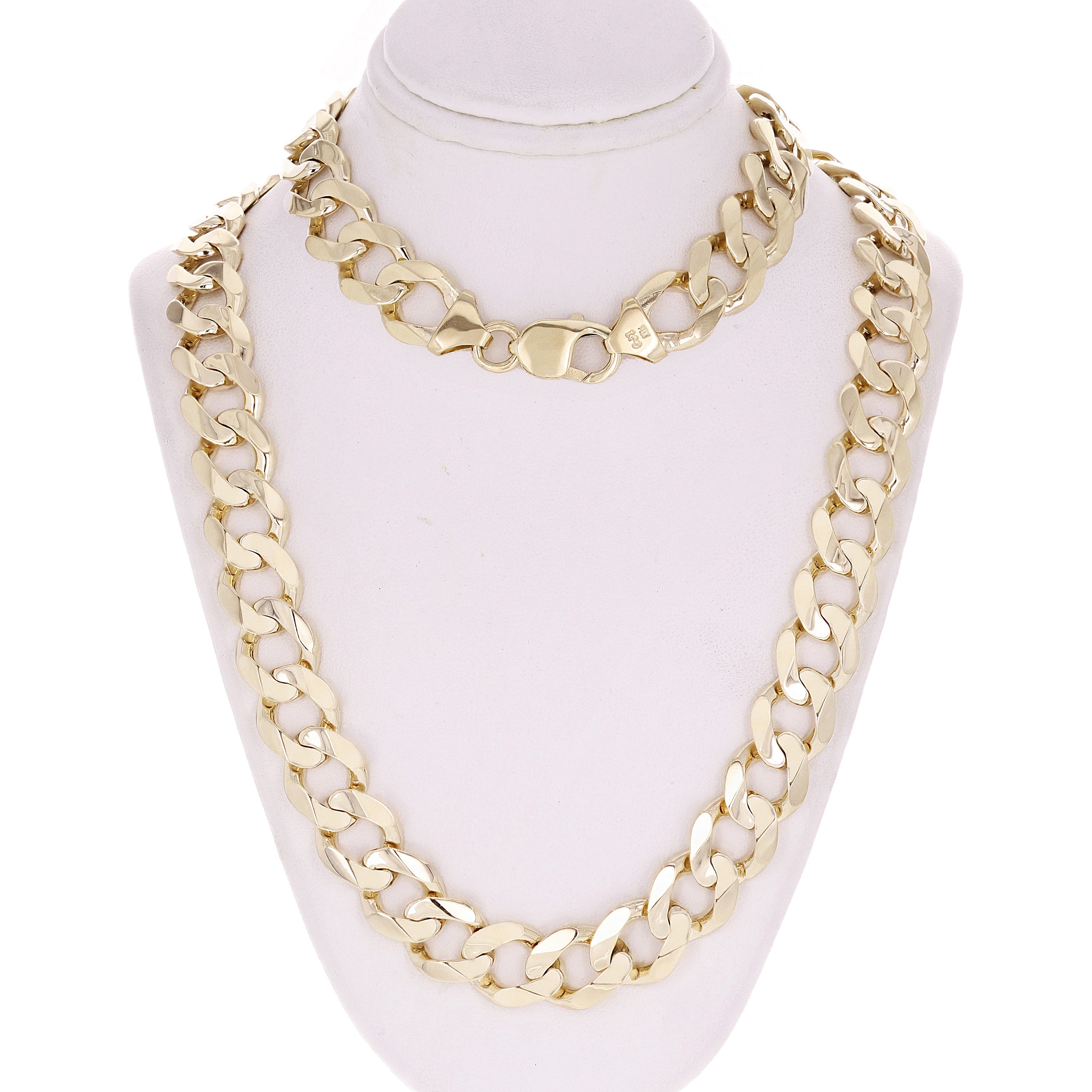 Men's 10k Solid Yellow Gold Flat Cuban Necklace Chain 20" 12.5mm 89 grams - Yellow,20"