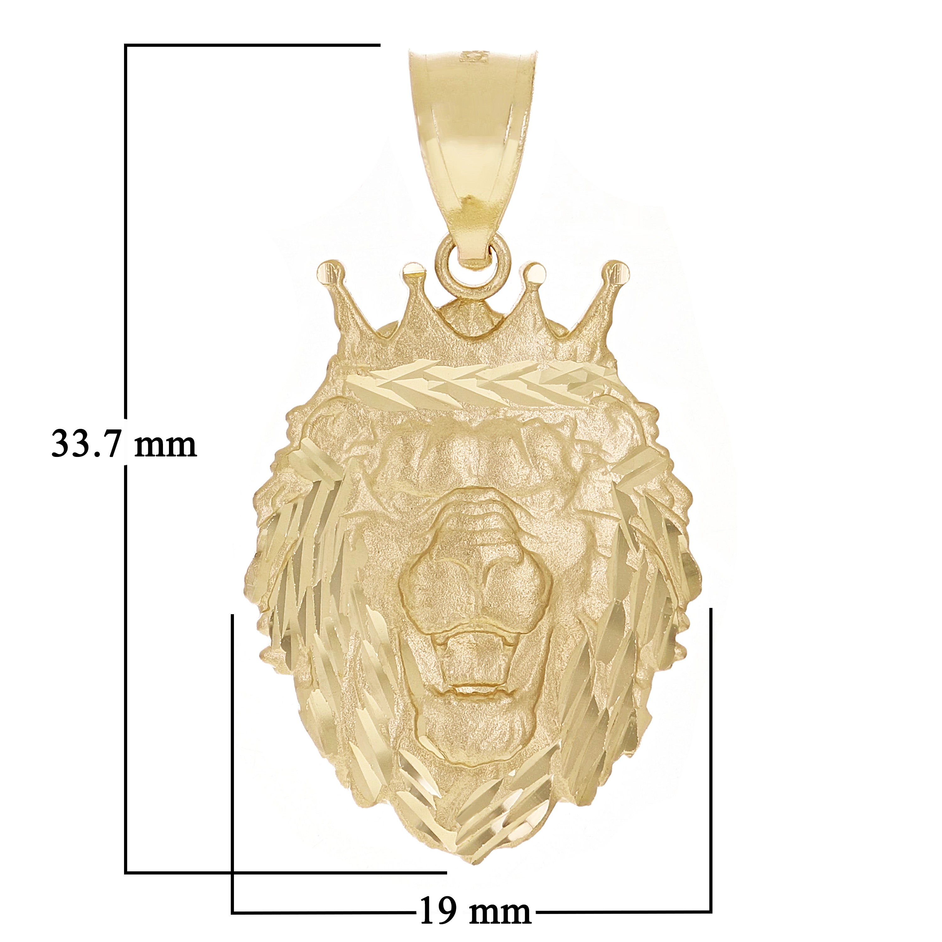 14k Yellow Gold Solid Diamond Cut Head Face Lion King Pendant 1.3" 2.7 grams - Small