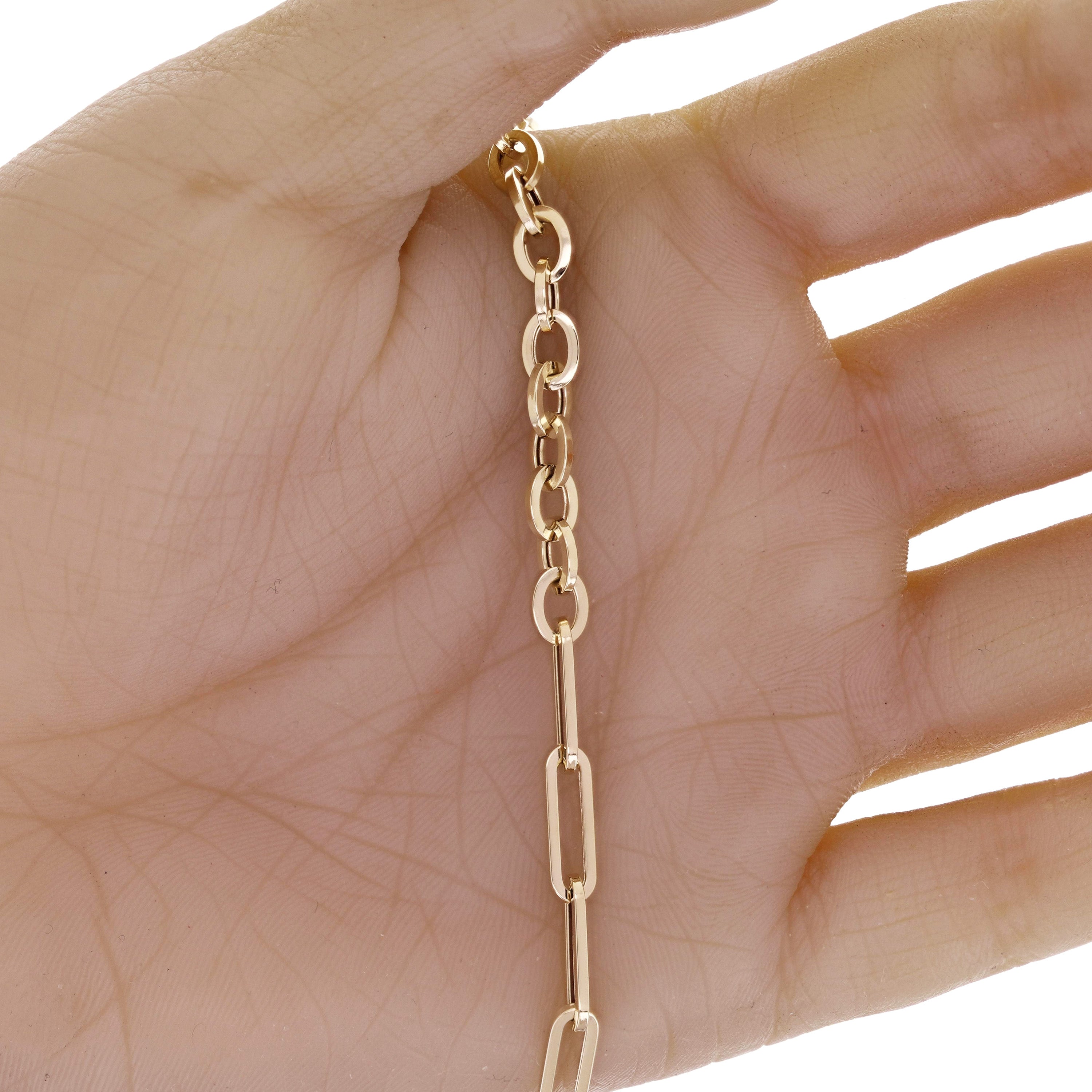 Italian 14k Yellow Gold Oval & Paper Clip Link Chain Bracelet 7.5" 3.1 grams