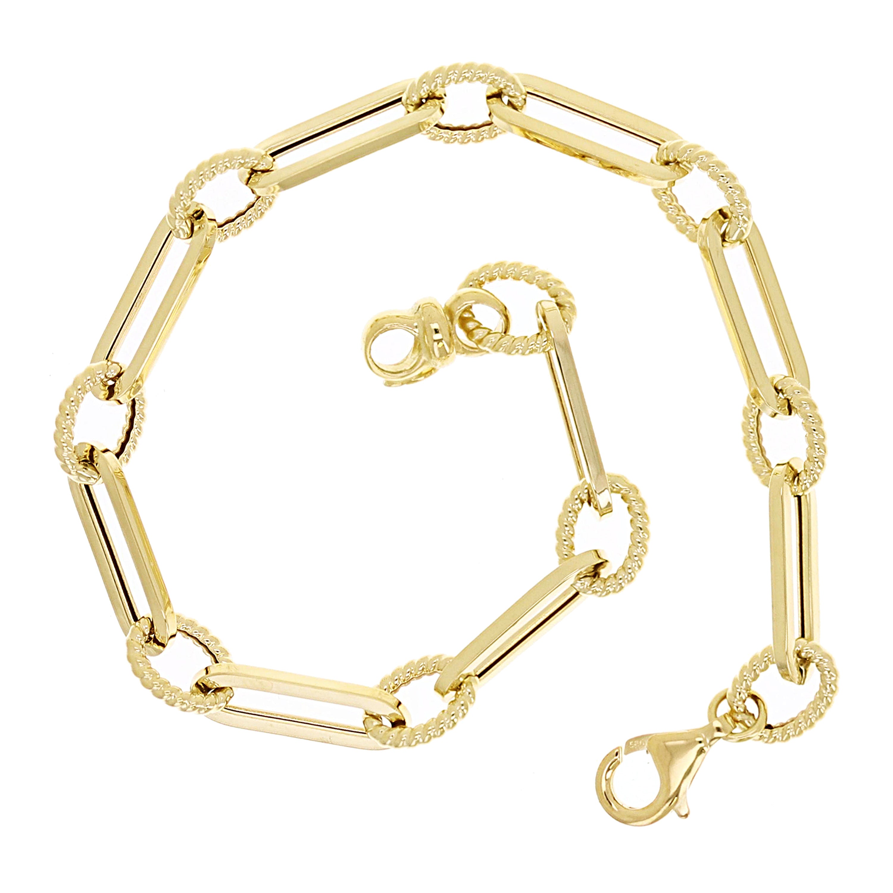 Italian 14k Yellow Gold Oval Twisted & Paper Clip Link Bracelet 7.75" 4.7 grams