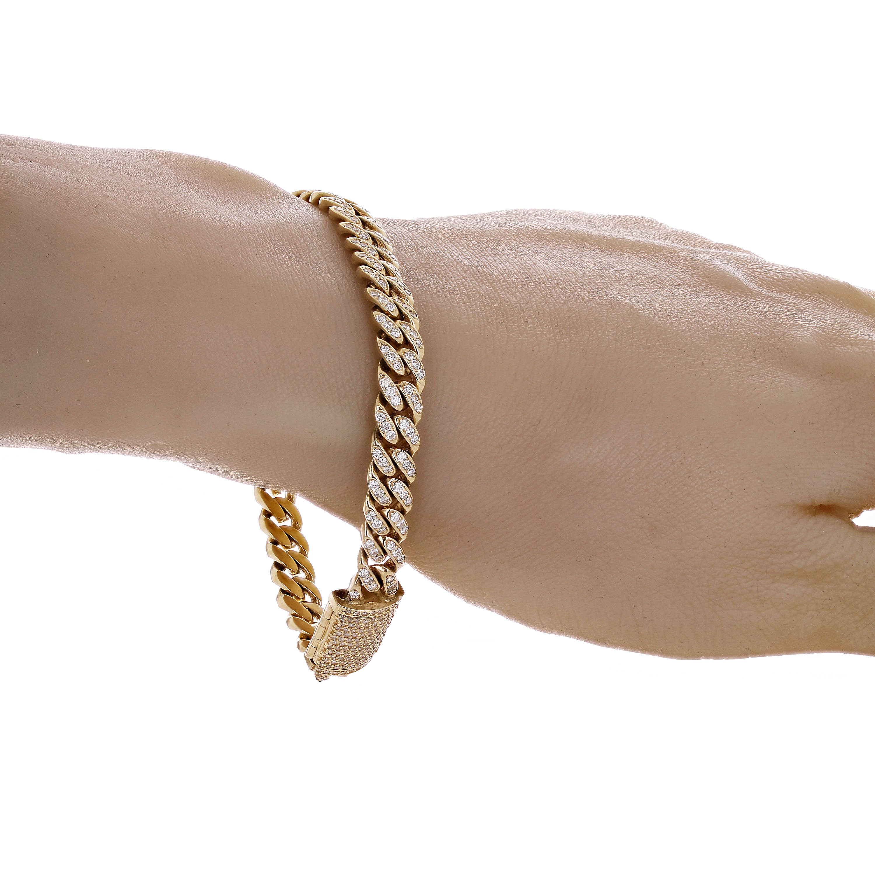 14k Yellow Gold 3.29ctw Miami Cuban Link Iced Out Real Diamond Bracelet 8" 7.4mm