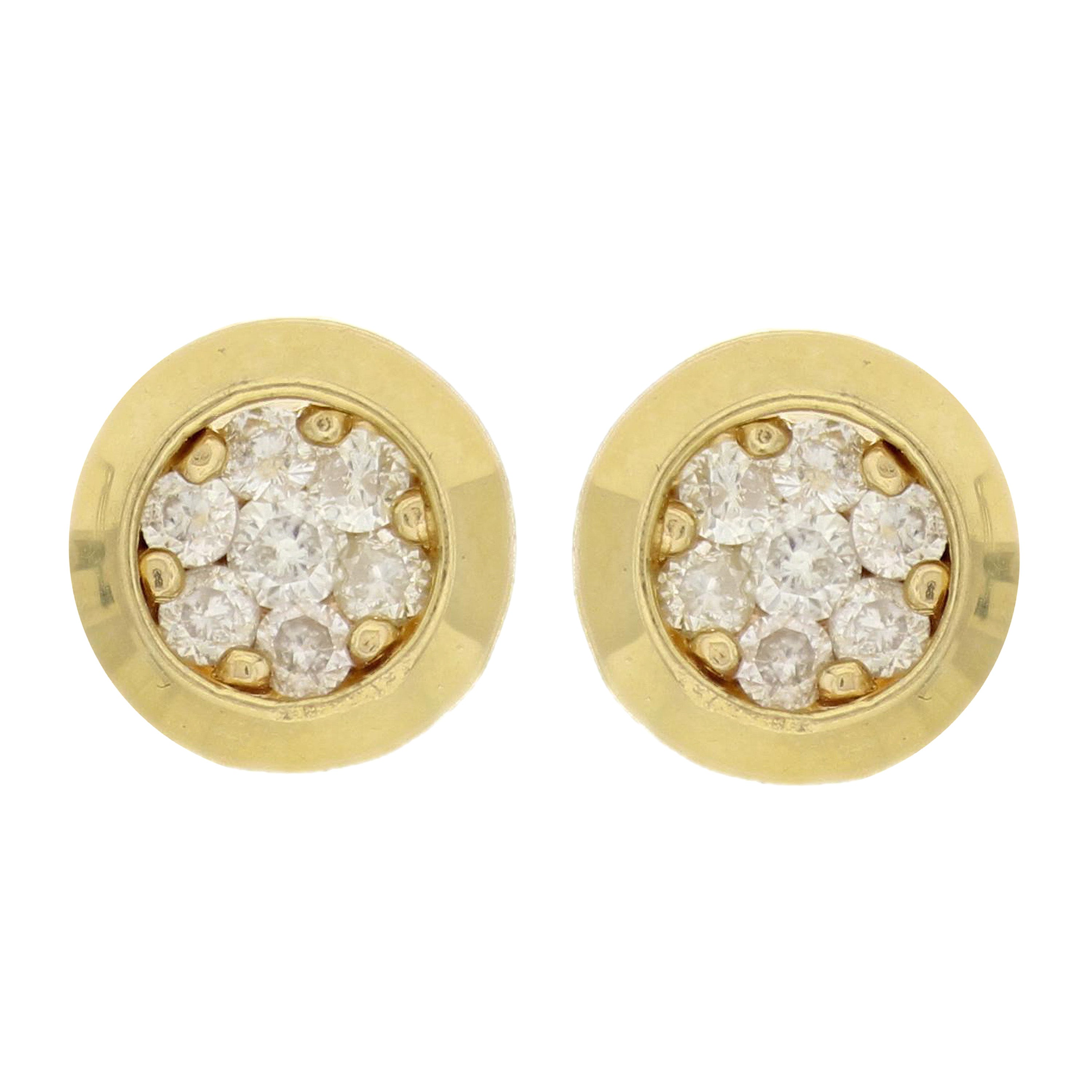 14k Yellow Gold 0.35ctw Diamond Cluster Modern Bezel Stud Earrings