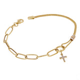 Italian 14k Tri-Color Gold Cross Charm Bracelet 7.5" 3 grams