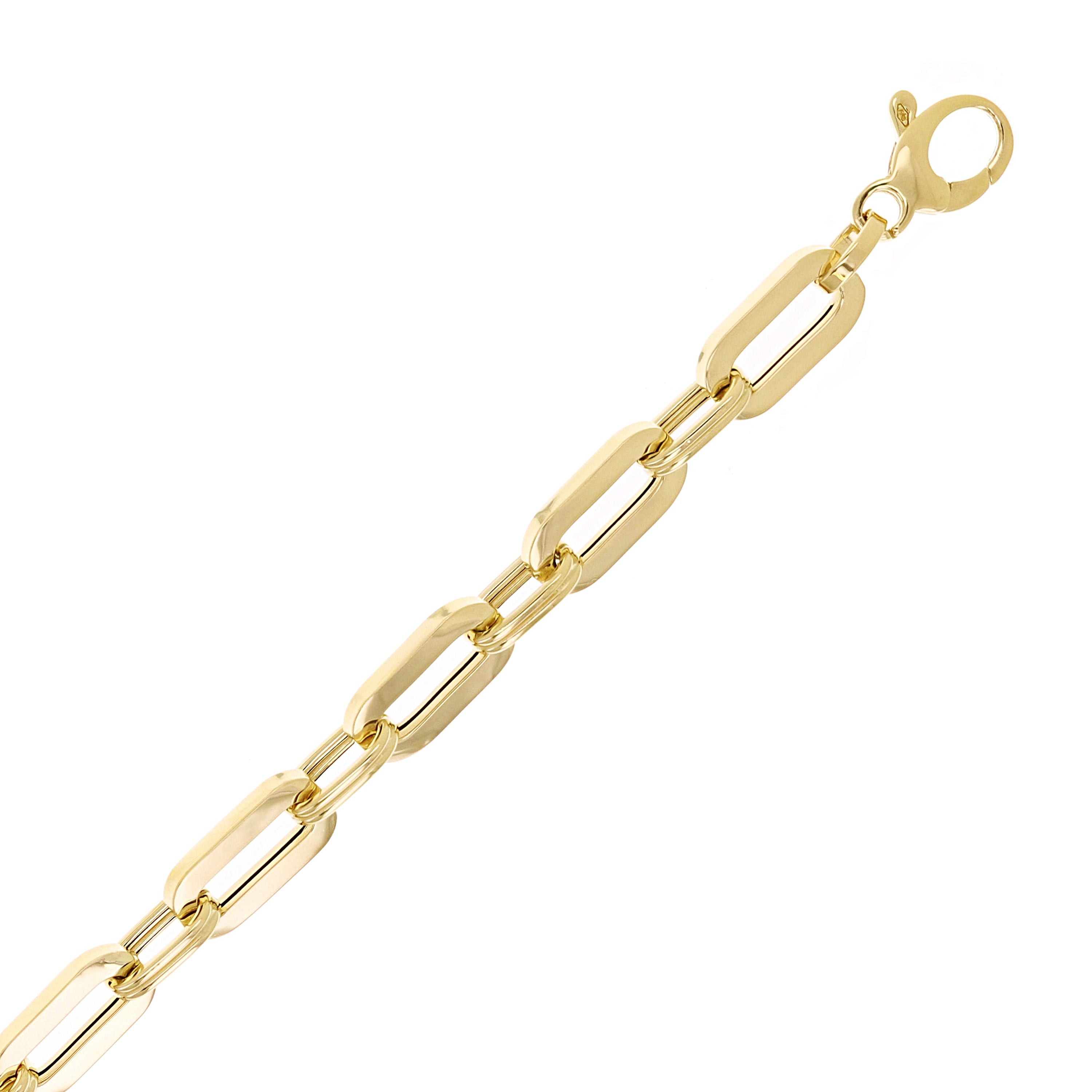 Italian 14k Yellow Gold Paper Clip Link Chain Bracelet 7.75" 7.2mm 6.4 grams