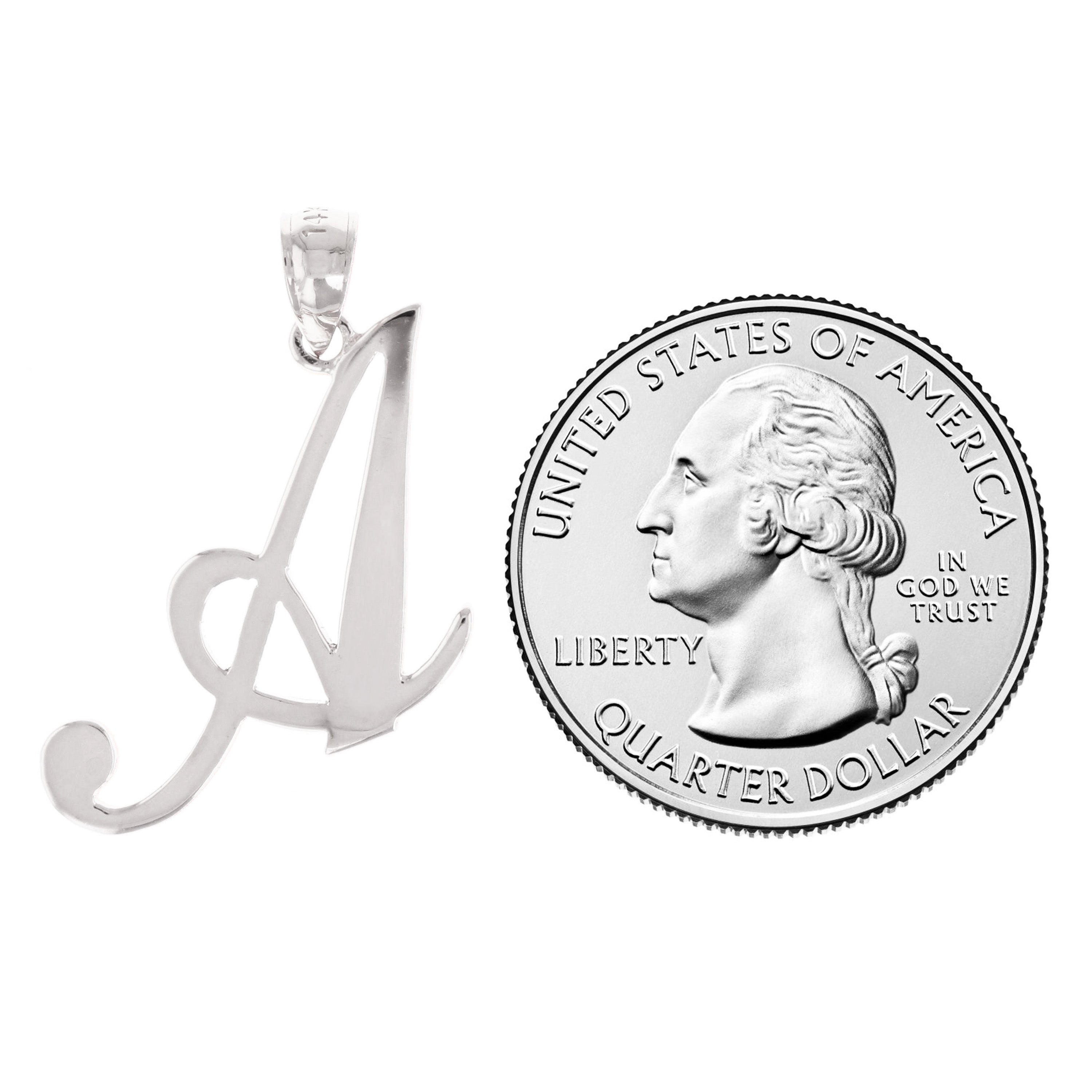 14k White Gold Initial Letter A Alphabet Charm Pendant - Letter A,White