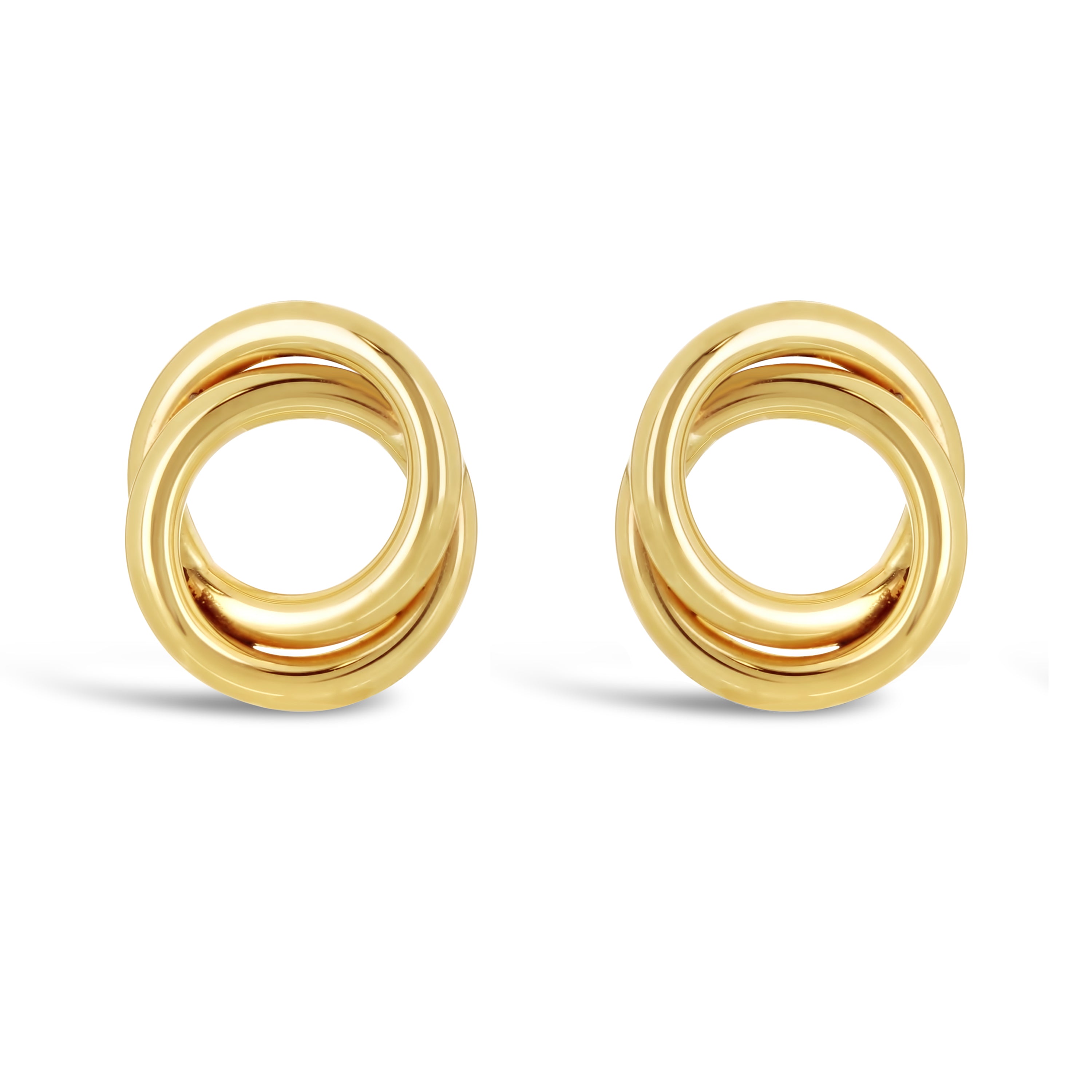 Italian 14k Yellow Gold High Shine Entwined Double Eternity Circle Stud Earrings - Yellow