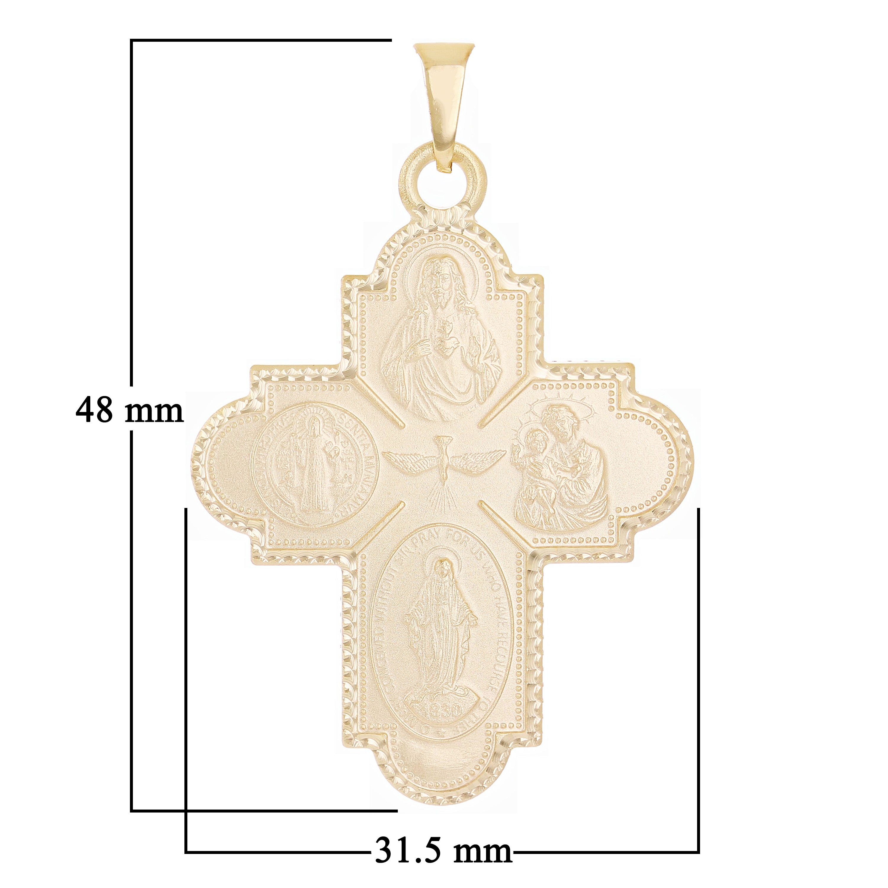 Italian 14k Yellow Gold Holy Spirit 4-Way Cross Medal Pendant 1.9" 8.6 grams - 1.9"