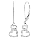 14k White Gold Diamond Accent Pave Heart Charm Hoop Earrings