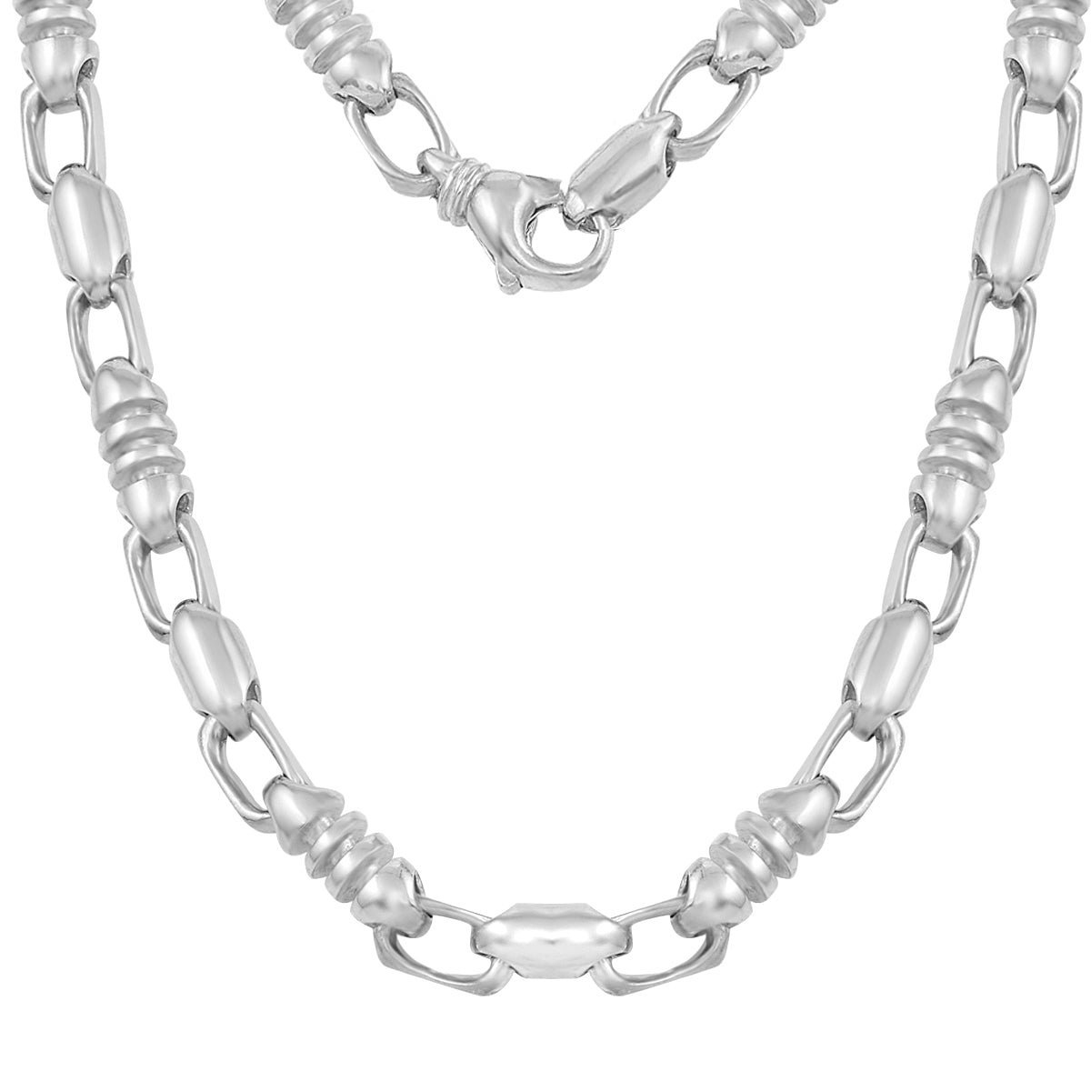 14k White Gold Handmade Fashion Link Necklace 28" 6.9mm 123.1grams - White,28"