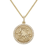 14k Yellow Gold Diamond Zodiac Sign Capricorn Pendant Necklace 18" - Capricorn,Yellow