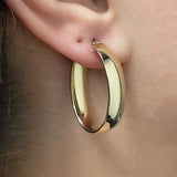 Italian 14k Yellow Gold Oblong Oval U-Shaped Hoop Earrings 1.25" 7mm 3.5 grams