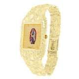 10k Yellow Gold Nugget Wrist Watch Link Geneve Guadalupe Diamond Watch 7.5-8" 50 grams - 7.5" 50 grams