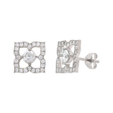 14k White Gold 1ctw Diamond Solitaire Blooming Flower Stud Earrings - White