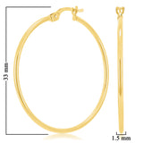 Italian 14k Yellow Gold Hollow High Polish Round Hoop Earrings 1.4" 1.5mm 1.3g