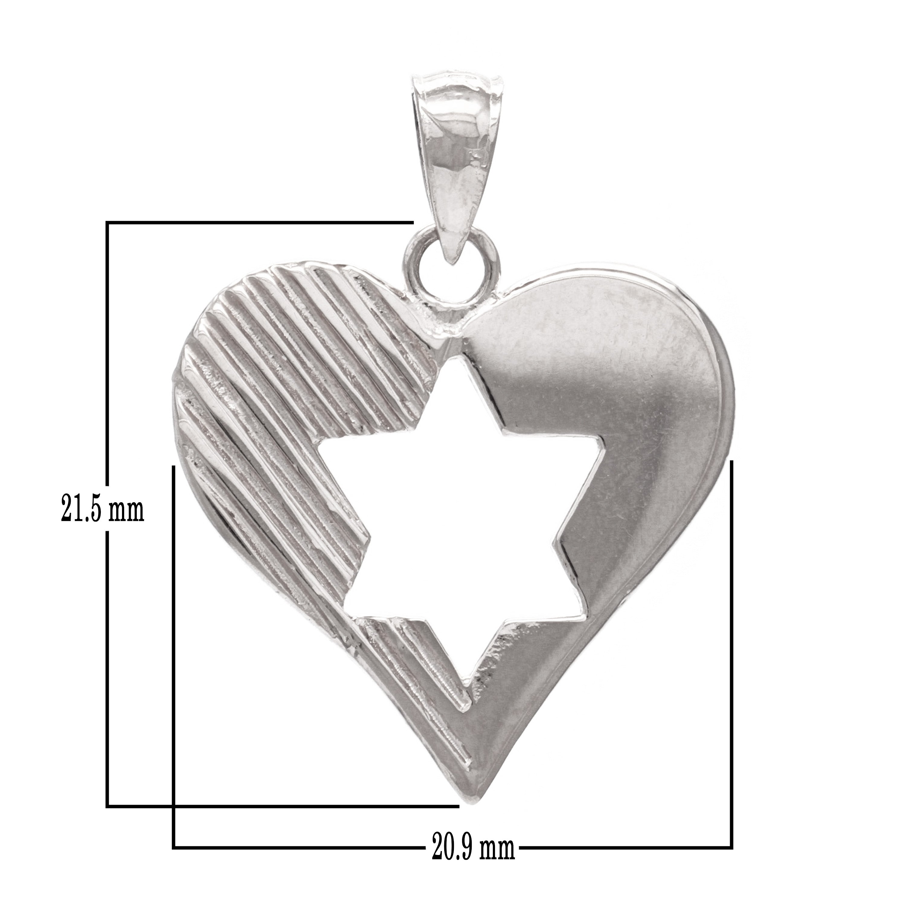 14k White Gold Jewish Star of David Heart Charm Pendant 2.5grams - White