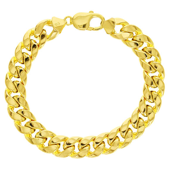Italian 14k Yellow Gold Hollow Miami Cuban Chain Bracelet 8.5