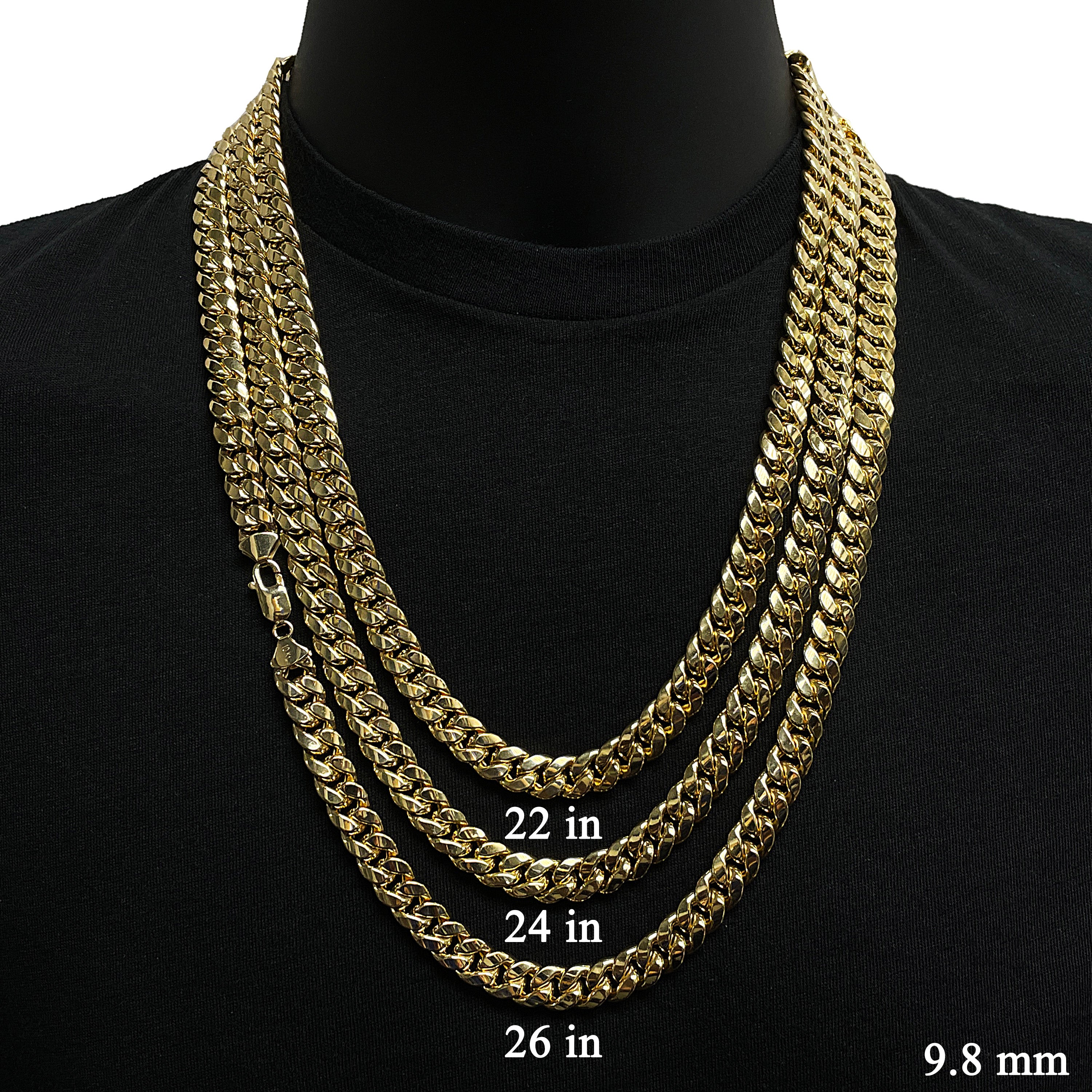 Italian 10k Yellow Gold Hollow Miami Cuban Chain Necklace 22" 9.8mm 50.7 grams - 22" 50.7 grams
