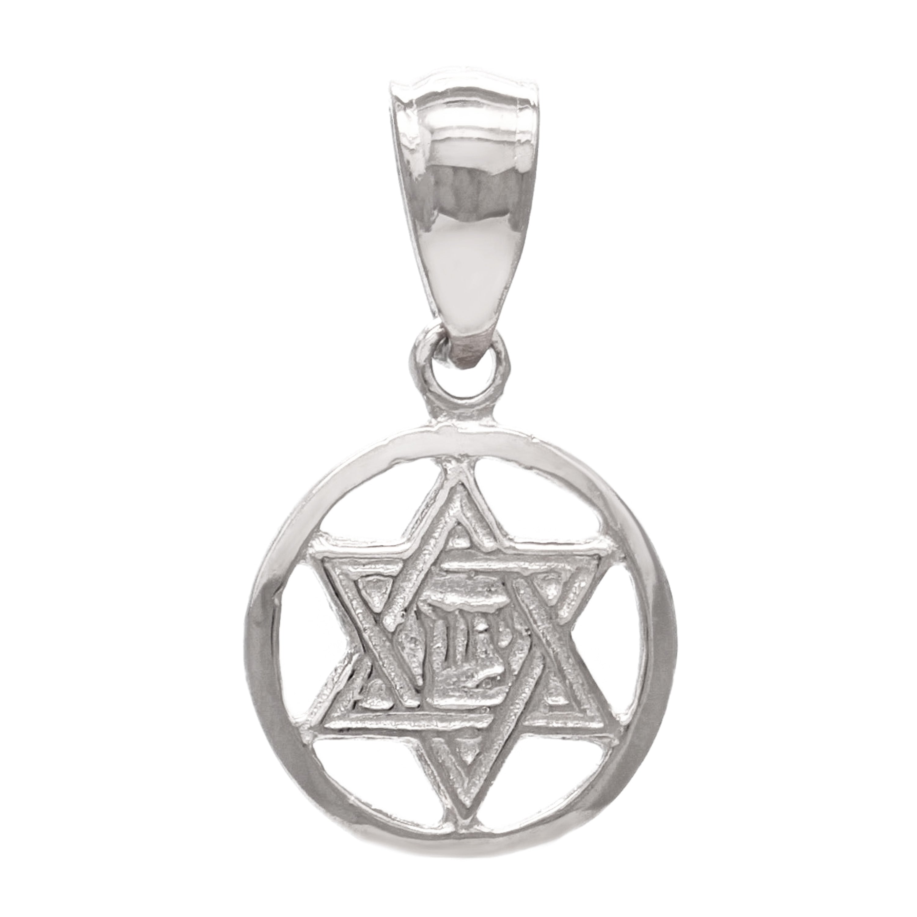 14k White Gold Small Jewish Star Of David Hebrew Chai Charm Pendant 0.9 gram - White