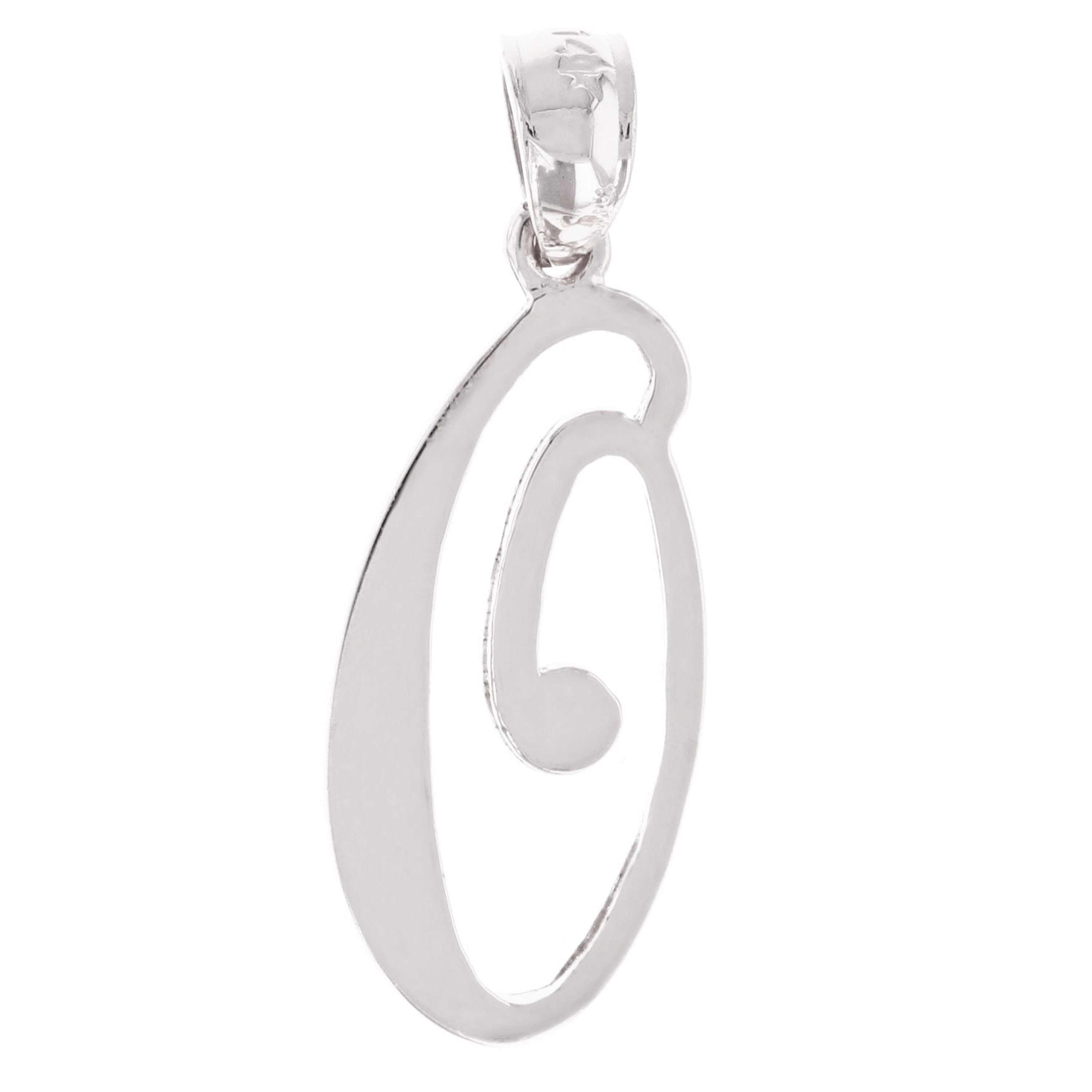 14k White Gold Initial Letter O Alphabet Charm Pendant - Letter O,White