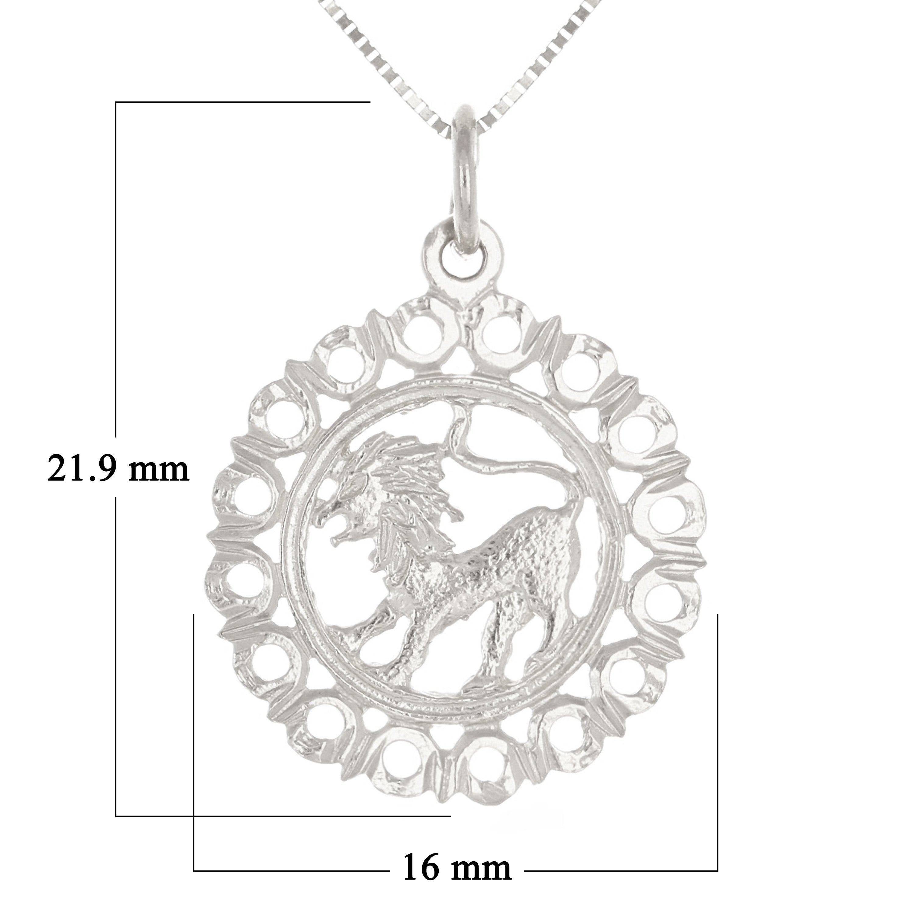 14k White Gold Zodiac Sign Leo Pendant Necklace 18" - Leo,White
