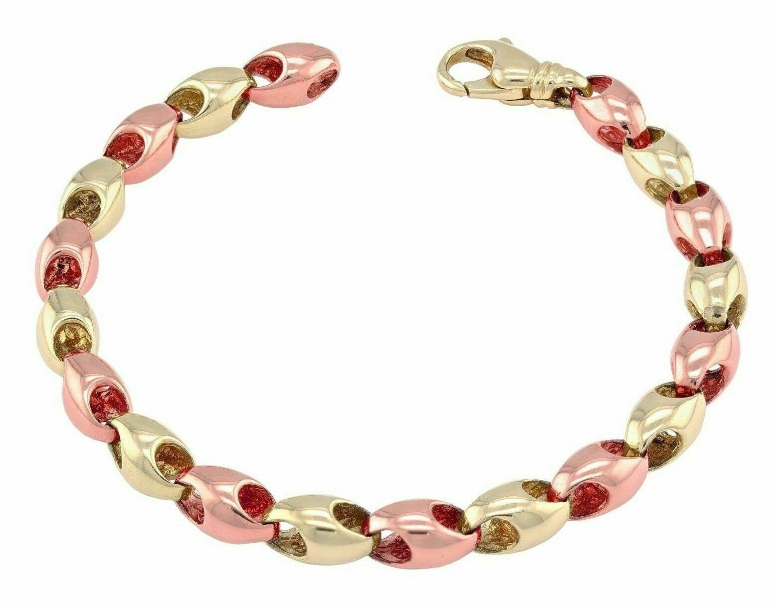 14k Yellow & Rose Gold Handmade Fashion Link Bracelet 8" 7mm 32.2 grams