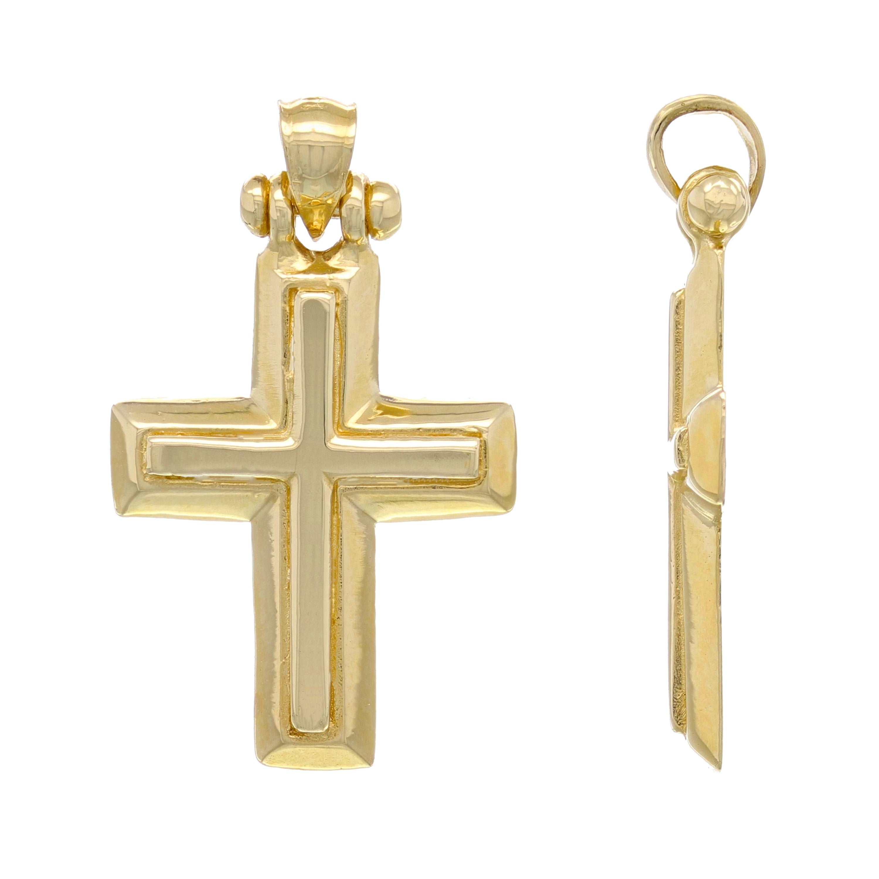 14k Yellow Gold 3D Cross Religious Charm Pendant 1" 2.9 grams - Yellow