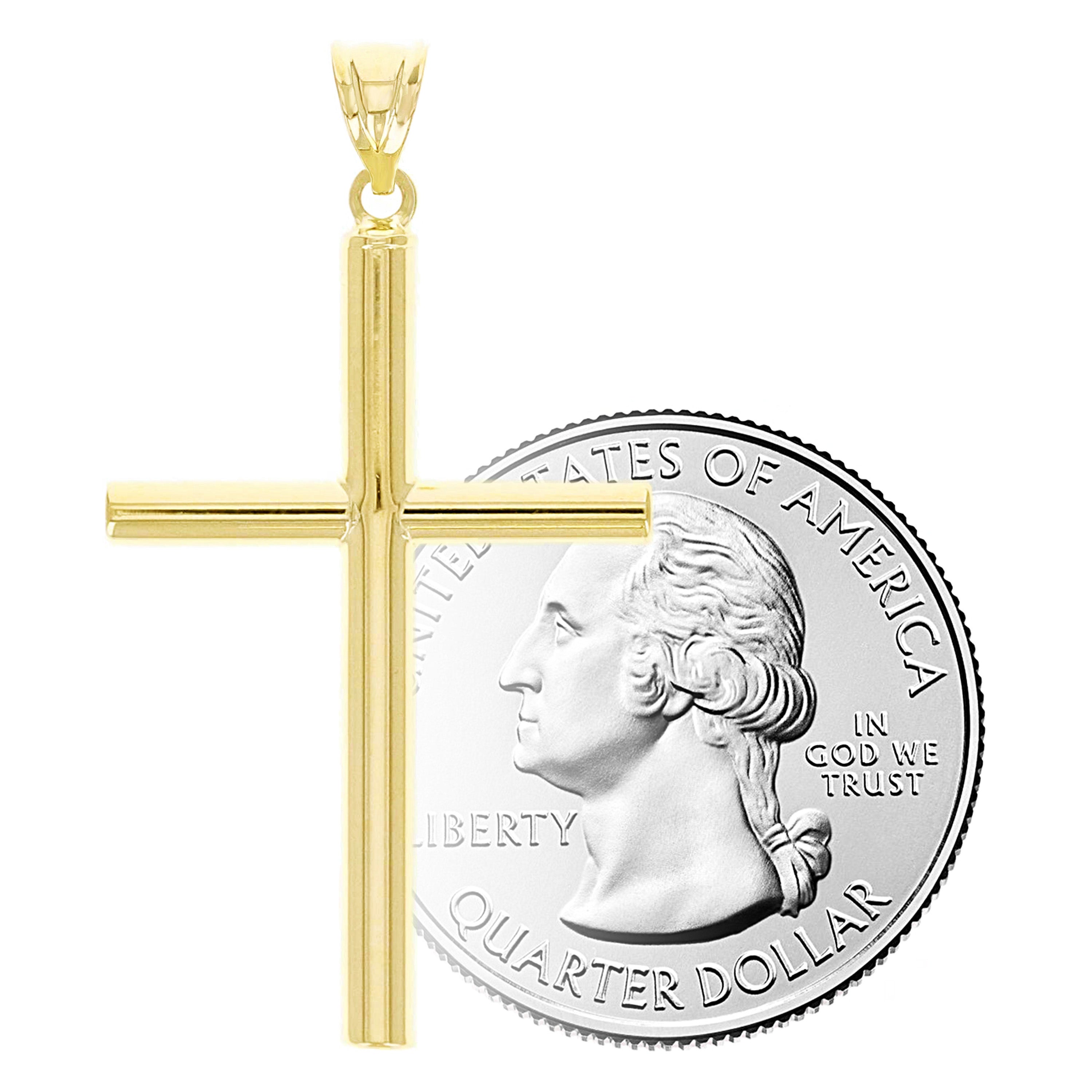 Italian 14k Yellow Gold Hollow Polished Plain Cross Charm Pendant 1.5" 1.2 grams